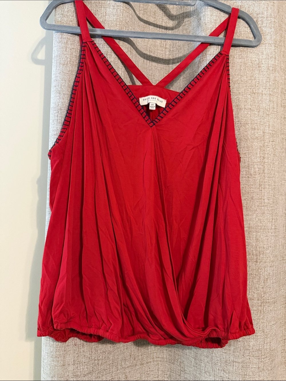 Skies are Blue Red Draped V-Neck Sleeveless Camisole 2X